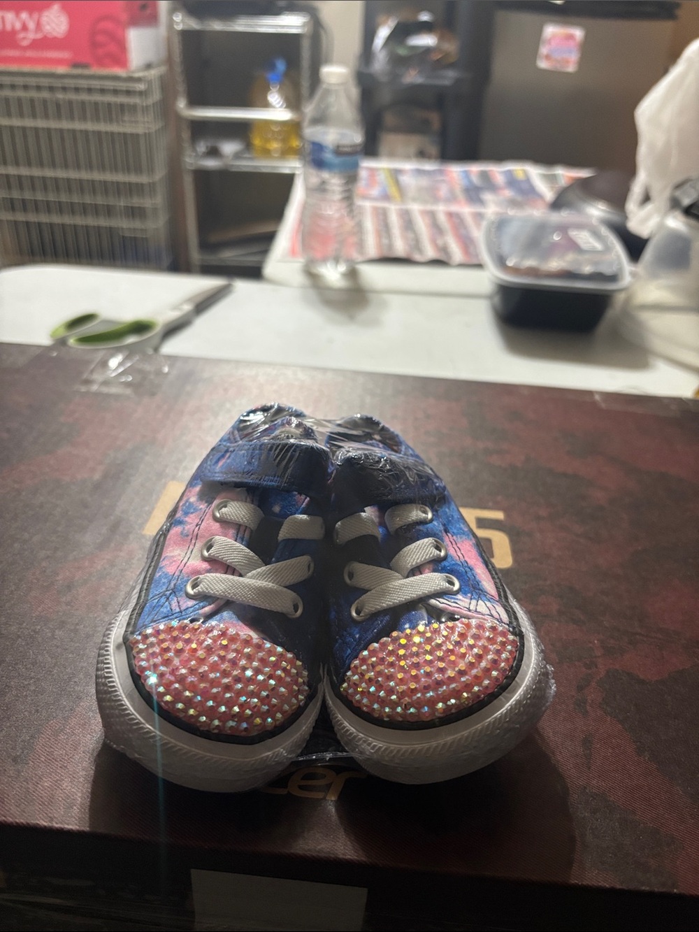 Converse Kids Blue Pink Rhinestone Sneakers